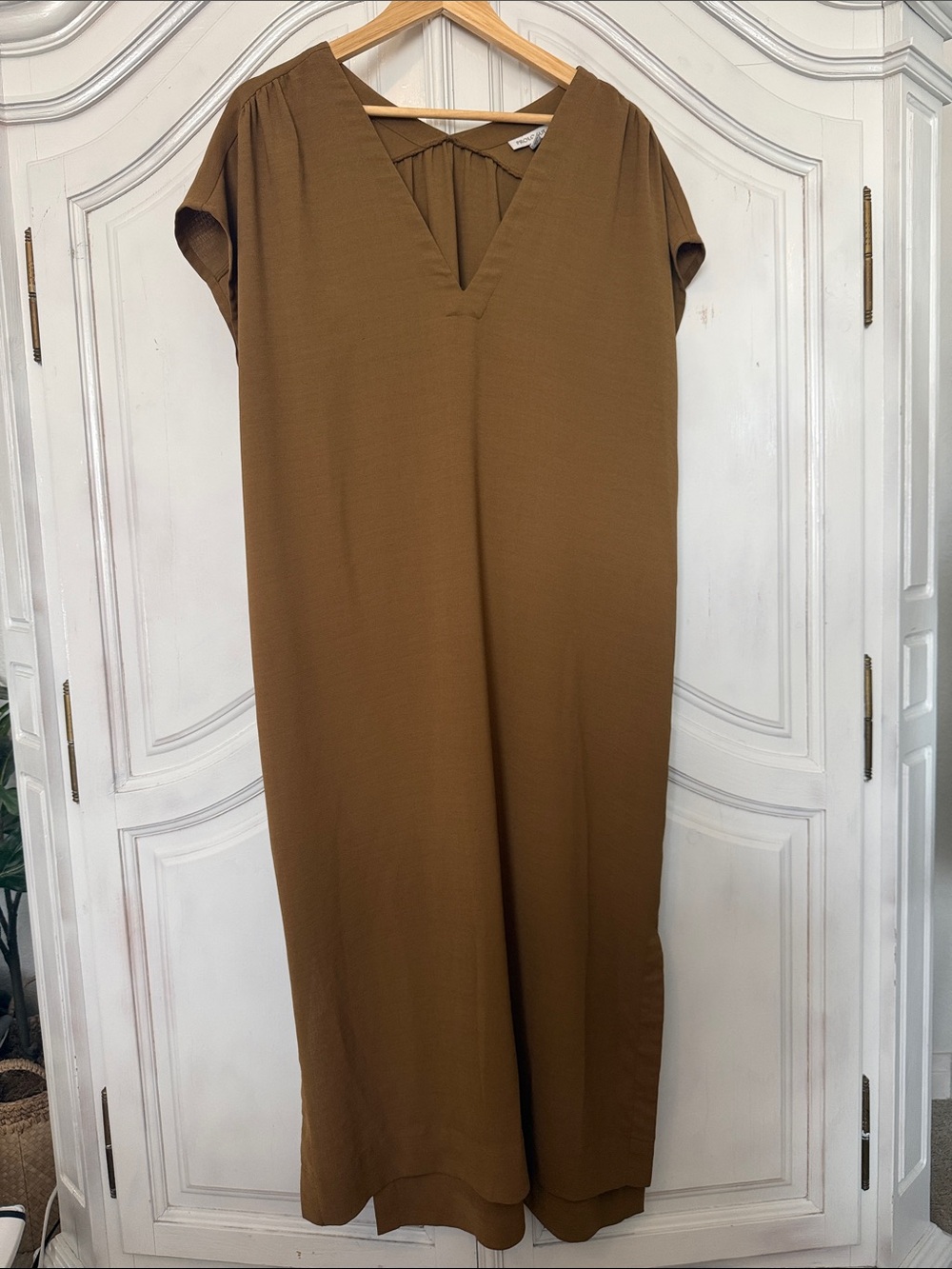 Prologue Maxi Dress Relaxed V-Neck Short Sleeve Minimalist Fall Lagenlook SizeXL